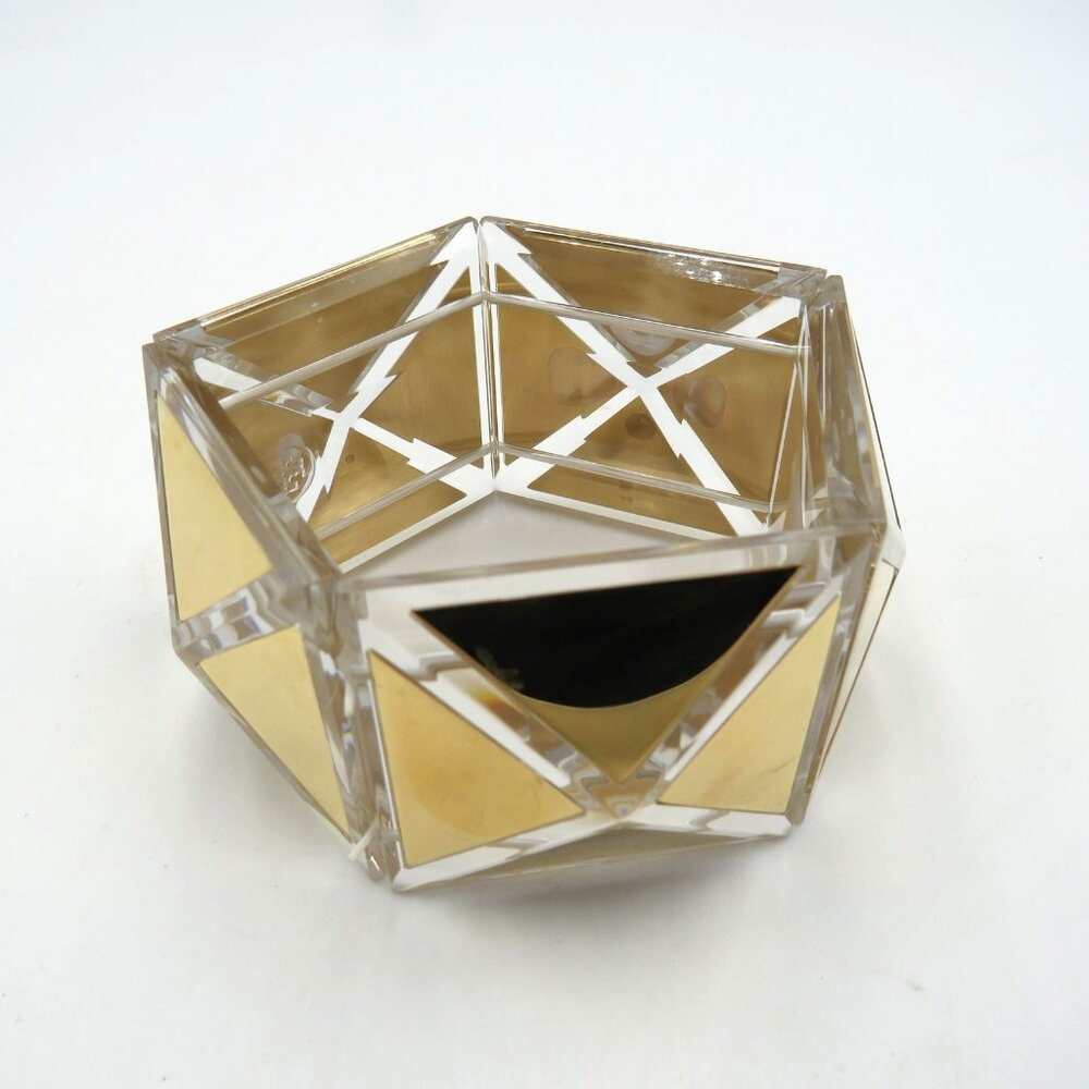 Tory‎ Burch Gold Tone Lucite Geometric Cuff Bracelet Women Wide Statement Logo